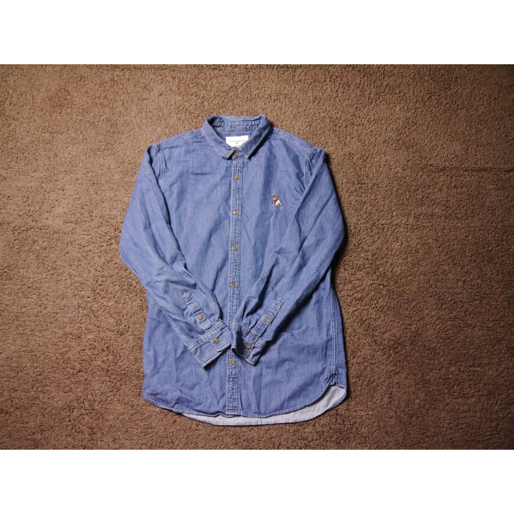 Modern Amusement Men's Large Long Sleeve Button Up Blue